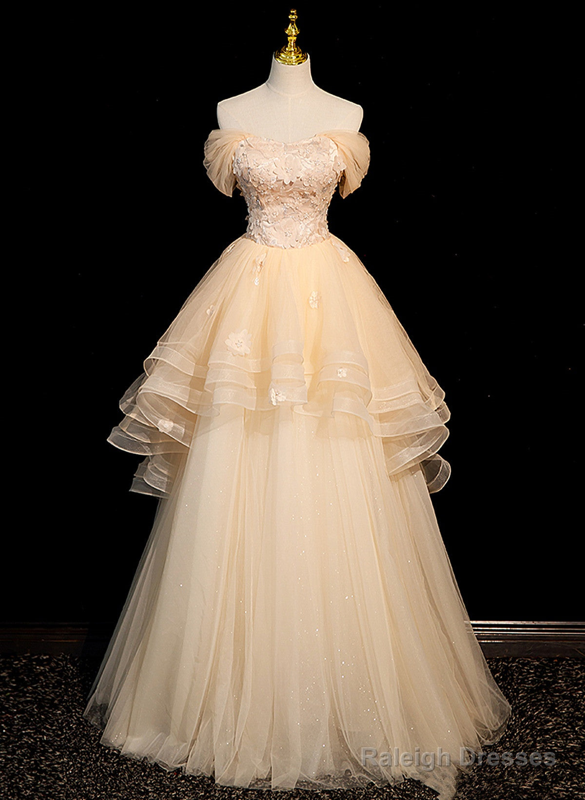 Cute Light Champagne Off Shoulder Sweetheart Prom Dress, Light Champagne Party Dress Main image