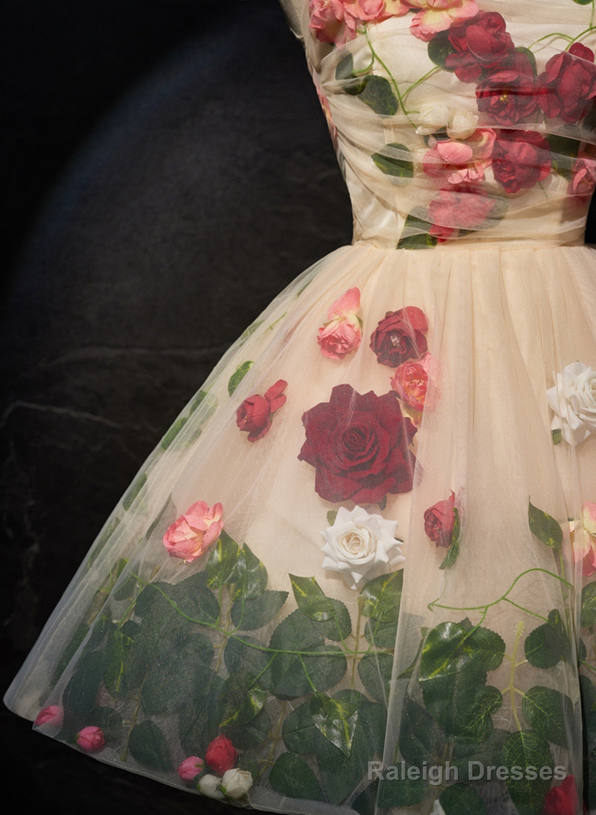 Cute Light Champagne Tulle With Flowers Prom Dresses Cute Short Prom Dresseses