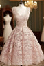 Cute Light Pink Lace Short Prom Dress, Lace Bridesmaid Dress