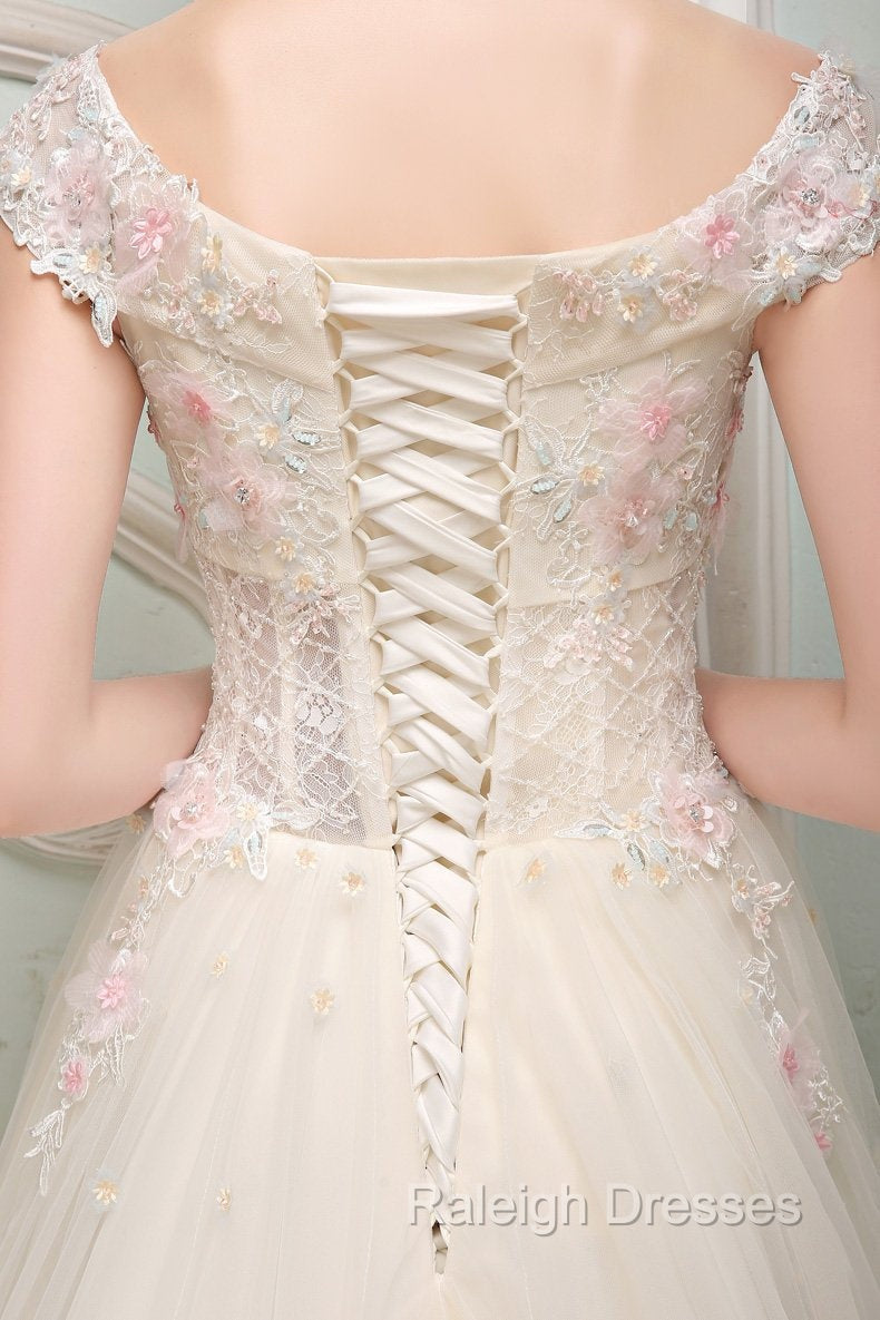 Cute Light Pink Tulle Flowers Off Shoulder Prom Dress, Sweet 16 Gowns