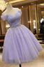 Cute Light Purple Beaded Tulle Homecoming Dresses, Short Prom Dress Formal Dresses