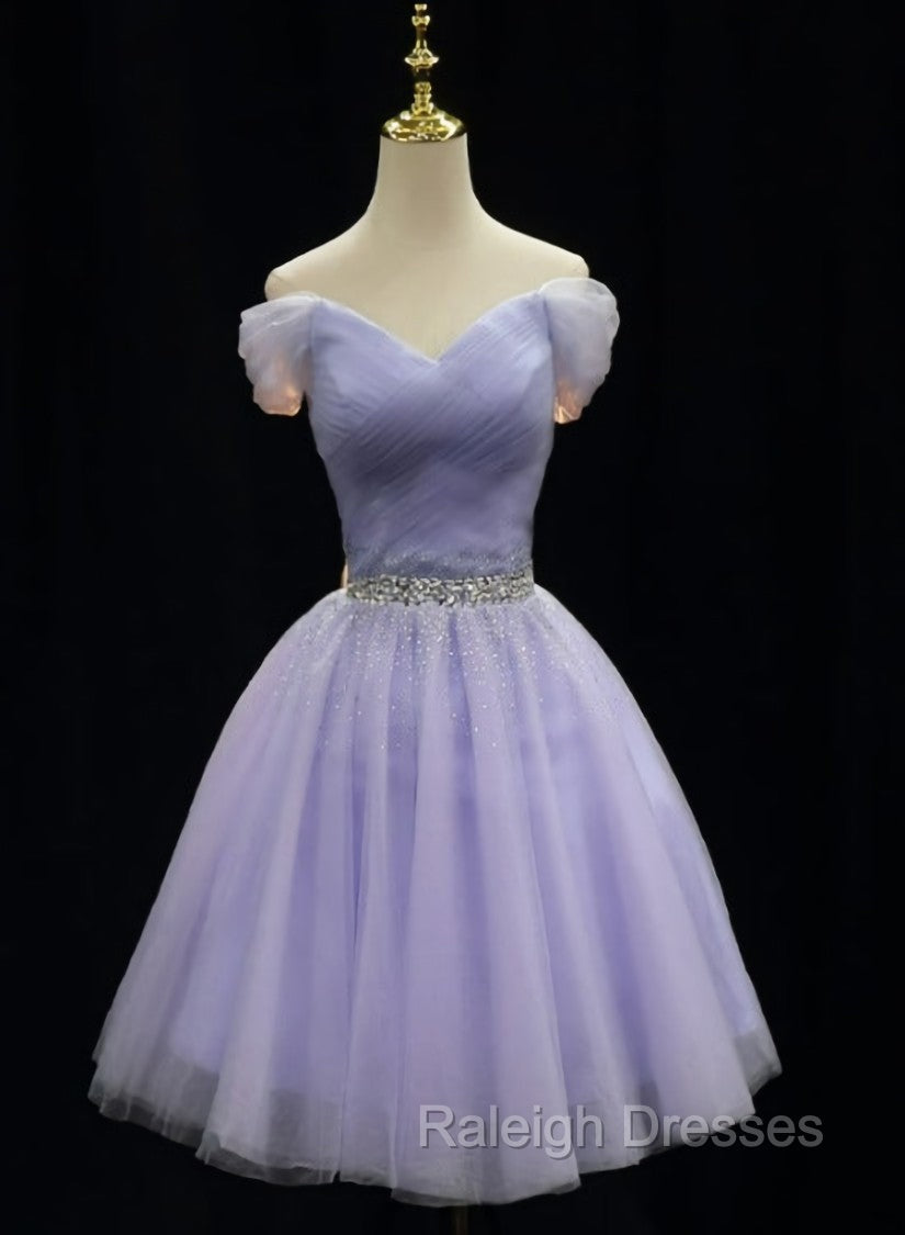 Cute Light Purple Beaded Tulle Homecoming Dresses, Short Prom Dress Formal Dresses Main image