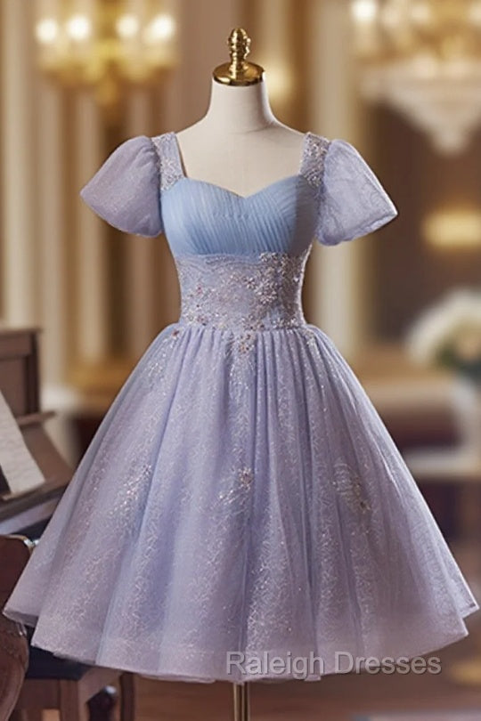 Cute Light Purple Short Sleeves Homecoming Dress, Light Purple Party Dress Main image