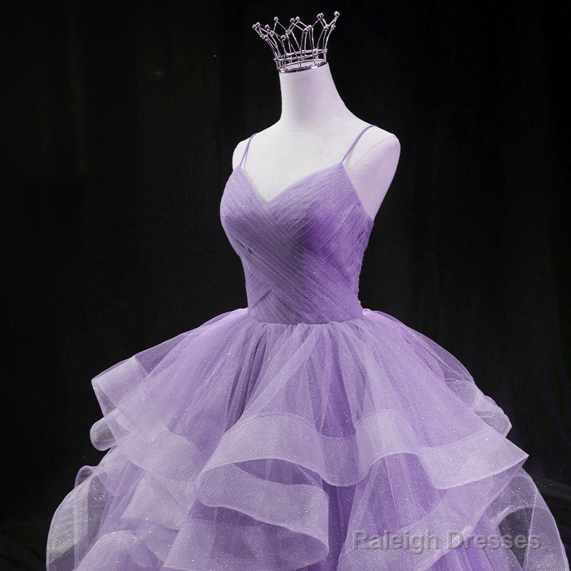 Cute Light Purple Tulle Long Layers Straps Party Dress, Sweet 16 Formal Gown Secondary image