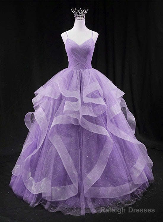 Cute Light Purple Tulle Long Layers Straps Party Dress, Sweet 16 Formal Gown