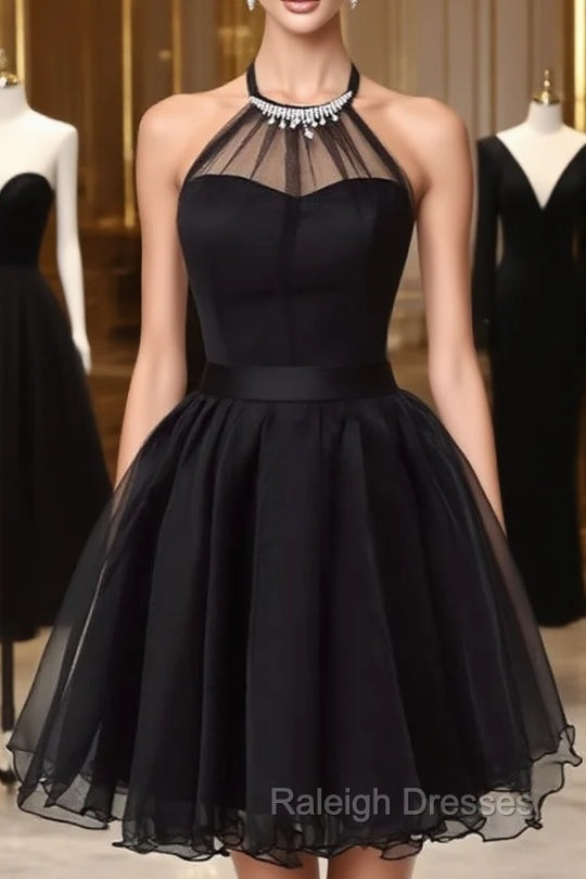 Cute Little Black Short Homecoming Dresses Halter Short Prom Dresses