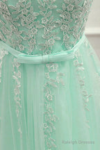 Cute Mint Green Tulle Short Party Dress With Lace Applique, Homecoming Dress