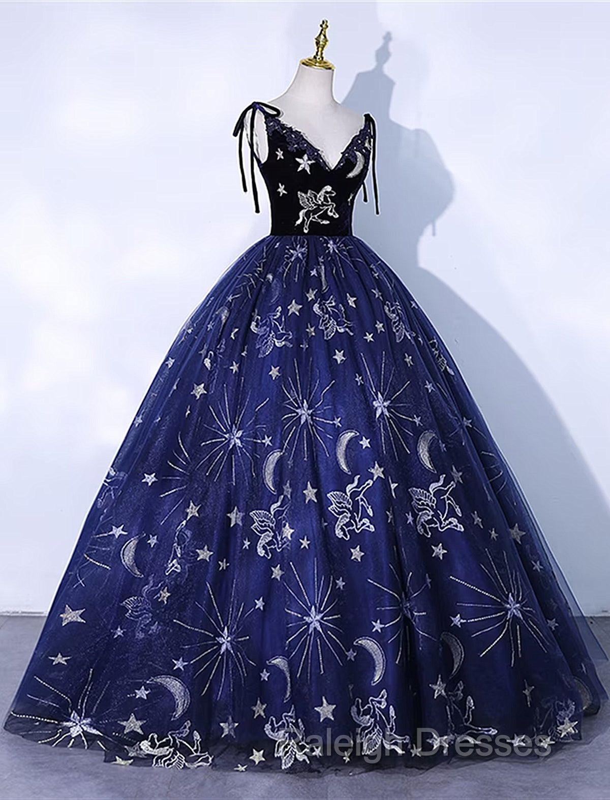 Cute Navy Blue Ball Gown V-Neckline Party Dress, Navy Blue Sweet 16 Dress Secondary image