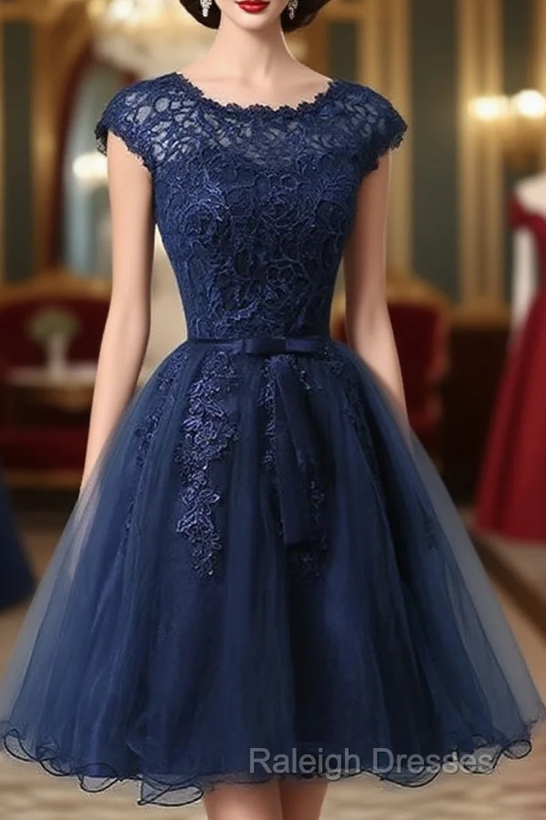 Cute Navy Blue Tulle And Lace Homecoming Dress , Lovely Party Dress