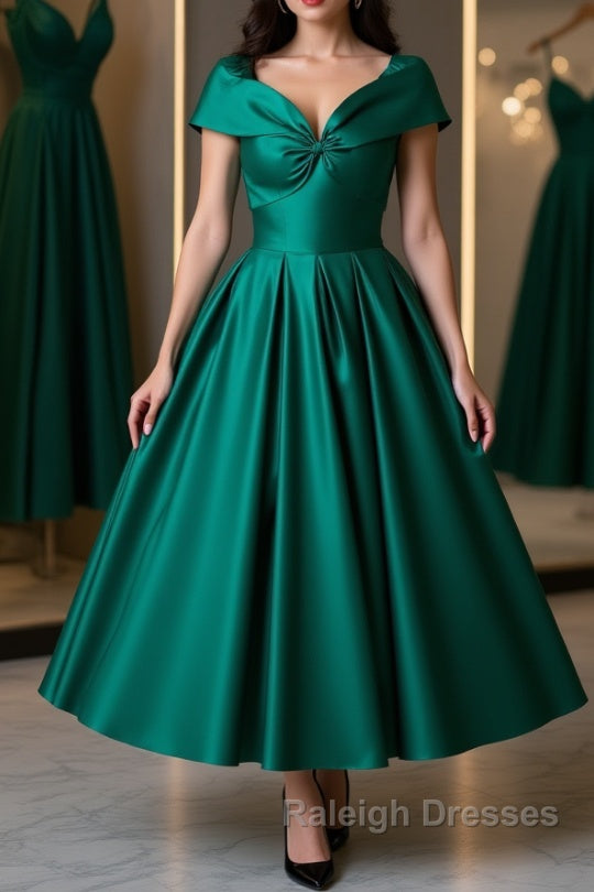 Cute Off Shoulder Green Satin Short Prom Dresses, Off the Shoulder Green Homecoming Dresses, Green Formal Evening Dresses