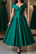 Cute Off Shoulder Green Satin Short Prom Dress Off the Shoulder Green Homecoming Dress Green Prom Dress