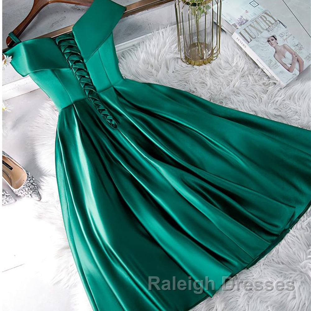 Cute Off Shoulder Green Satin Short Prom Dresses, Off the Shoulder Green Homecoming Dresses, Green Formal Evening Dresses Secondary image