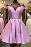 Cute Off Shoulder Pink Satin Short Prom Dress Off the Shoulder Pink Homecoming Dress Pink Prom Graduation Prom Dress