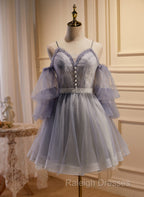 Cute Off Shoulder Tulle And Lace Straps Homecoming Dresses Short Prom Dresses