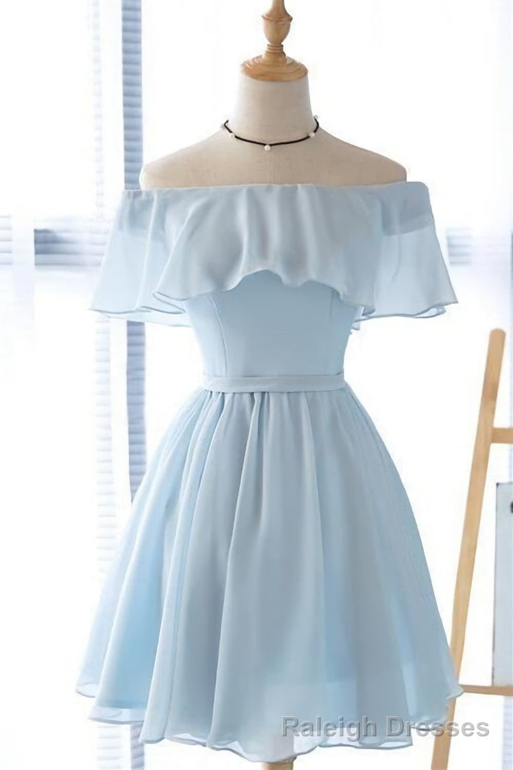 Cute Off the Shoulder Light Blue Short Hoco Dresses Main image