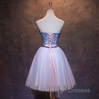 Cute Pink and Blue Homecoming Dress, Tulle Short Prom Dress