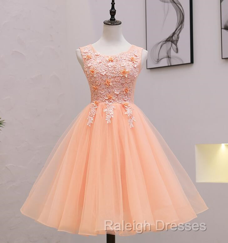 Cute Pink Flowers And Lace Applique Round Neckline Party Dress, Pink Homecoming Dress Secondary image