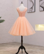 Cute Pink Flowers And Lace Applique Round Neckline Party Dress, Pink Homecoming Dress