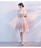 Cute Pink Round Neckline Flower Lace Short Party Dress, Pink Formal Dress  Short