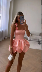 Cute Pink Ruffles Short Prom Dresses Homecoming Dresses