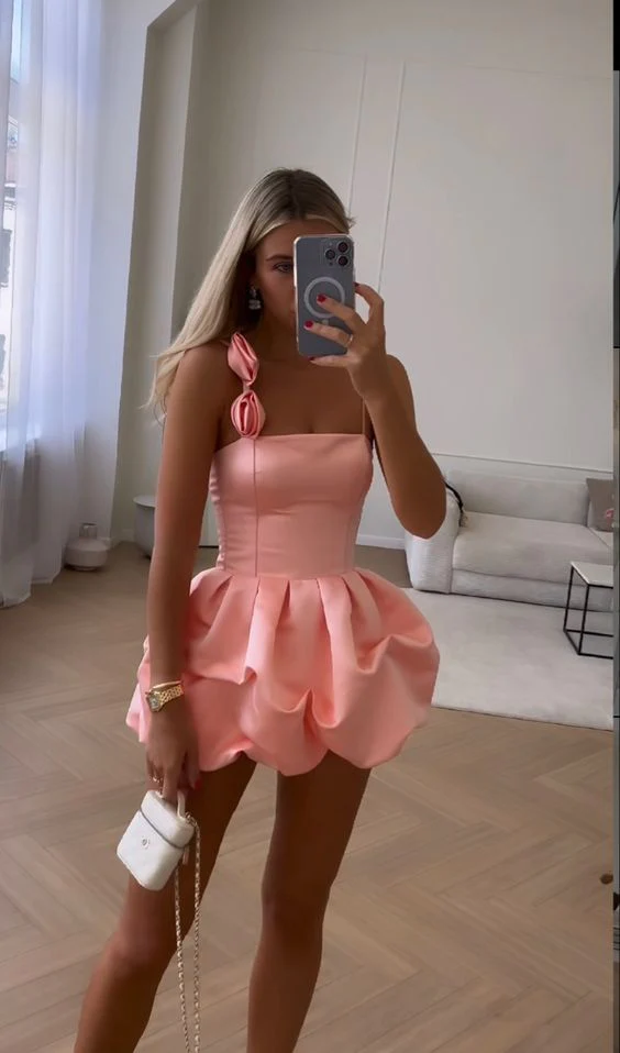 Cute Pink Ruffles Short Prom Dresses Homecoming Dresses