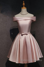 Cute Pink Satin Off Shoulder Knee Length Formal Dress, Lovely Prom Dress