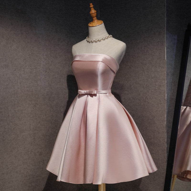 Cute Pink Satin Scoop Knee Length Short Prom Dresses Homecoming Dresses Pink Prom Dress Secondary image