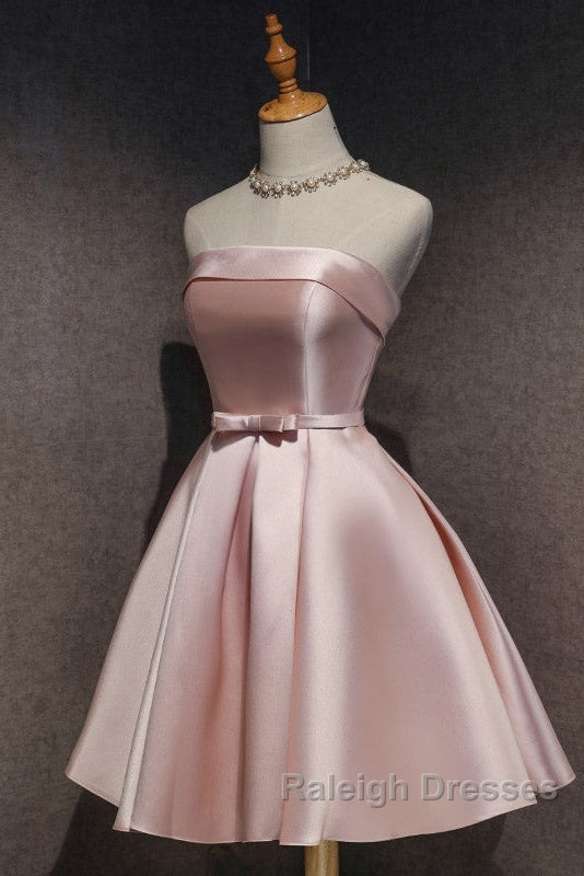 Cute Pink Satin Scoop Knee Length Short Prom Dresses Homecoming Dresses Pink Prom Dress