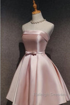 Cute Pink Satin Scoop Knee Length Short Prom Dress Homecoming Dress, Pink Formal Dresses