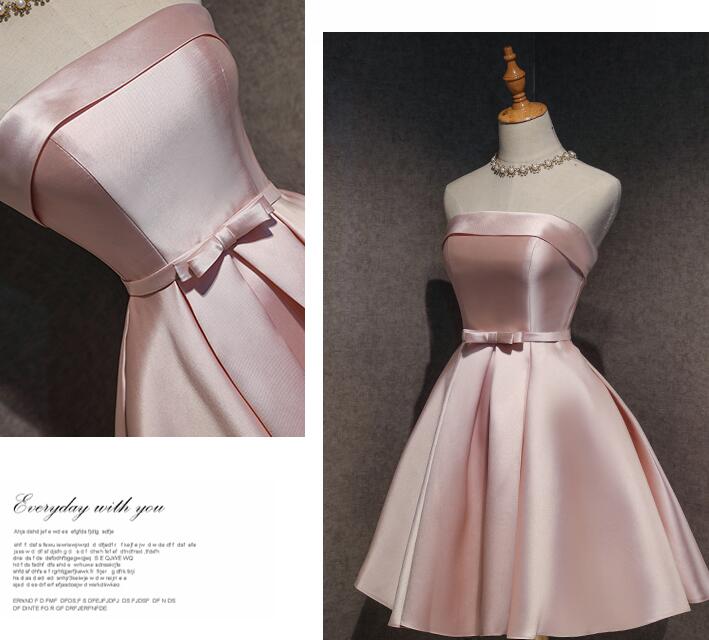 Cute Pink Satin Scoop Knee Length Short Prom Dresses Homecoming Dresses Pink Prom Dress