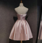 Cute Pink Satin Scoop Knee Length Short Prom Dresses Homecoming Dresses Pink Prom Dress
