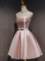Cute Pink Satin Scoop Knee Length Short Prom Dresses Homecoming Dresses Pink Prom Dress