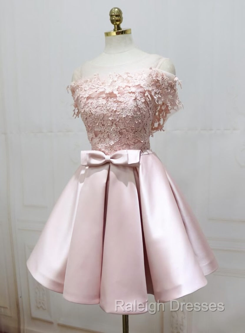 Cute Pink Satin Short Prom Dress , Lovely Party Dress Secondary image
