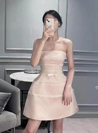 Cute Pink Suspender Satin Lace 17Th Birthday Homecoming Dress