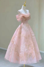 Cute Pink Tulle Lace Short A-Line Prom Dress