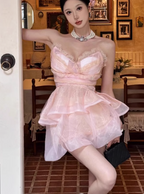 Cute Puffy Pink V Neck Mini Birthday Dress Homecoming Dress