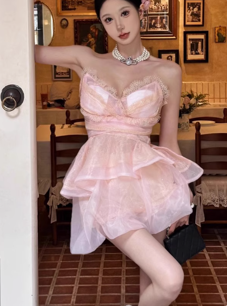 Cute Puffy Pink V Neck Mini Birthday Dress Homecoming Dress