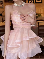 Cute Puffy Pink V Neck Mini Birthday Dress Homecoming Dress