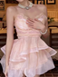 Cute Puffy Pink V Neck Mini Birthday Dress Homecoming Dress
