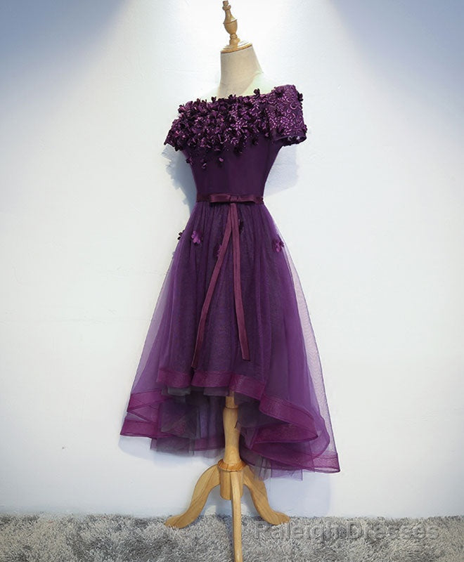 Cute Purple High Low Prom Dress, Purple Homecoming Dresses Main image