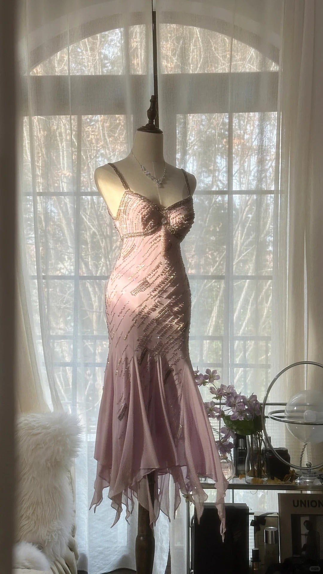 Cute Purple Strap Beaded Chiffon Mermaid Short Formal Prom Dress Secondary image