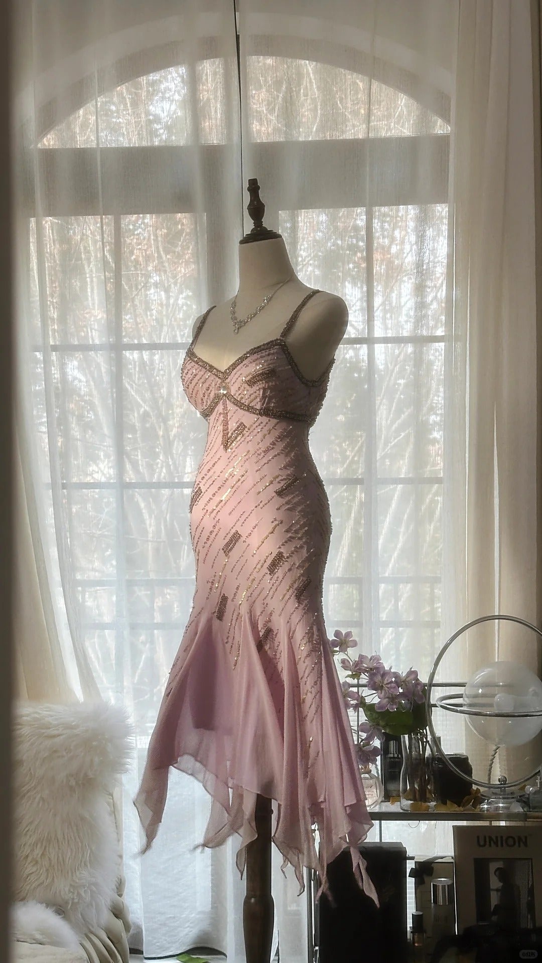 Cute Purple Strap Beaded Chiffon Mermaid Short Formal Prom Dress