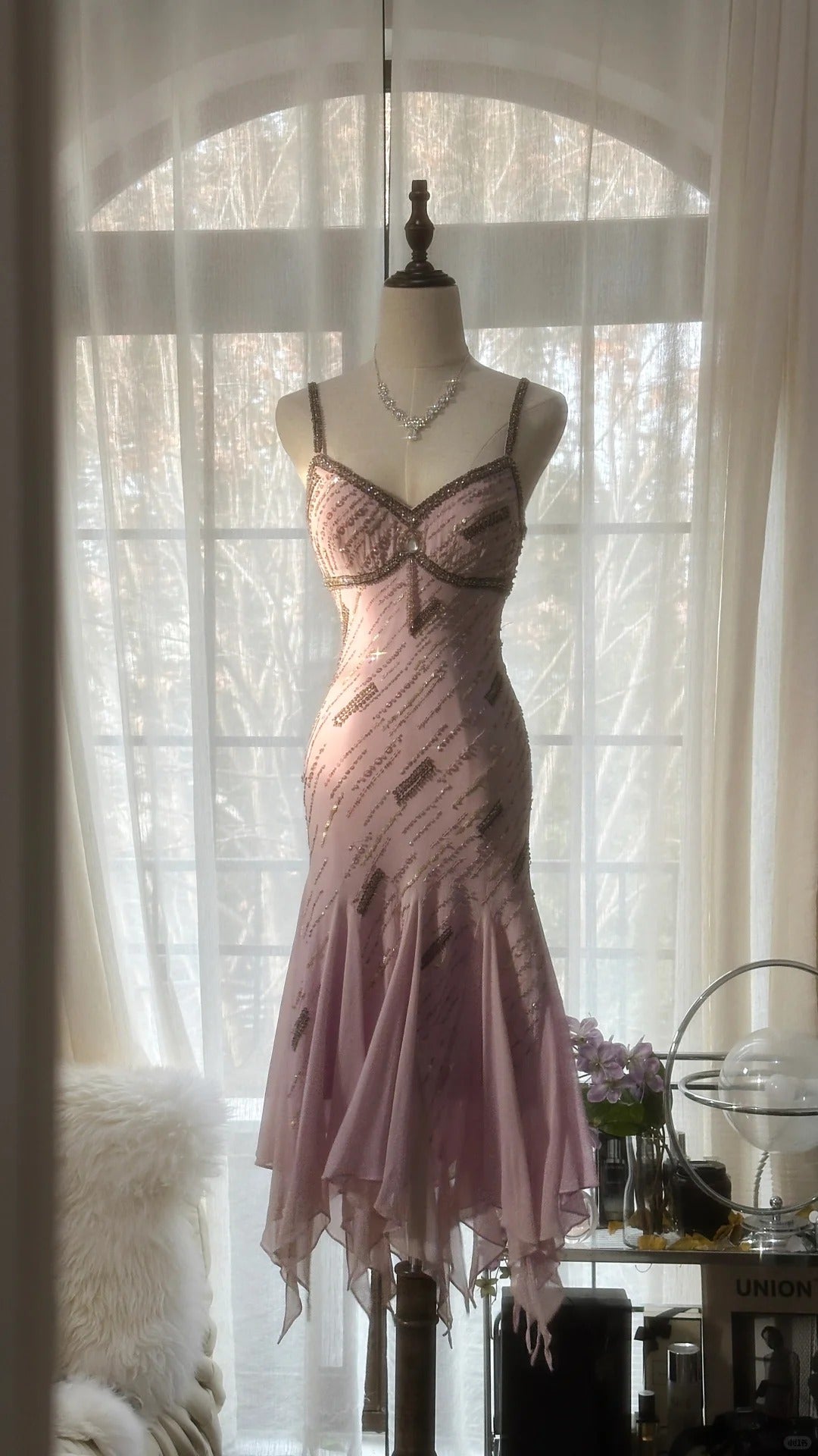 Cute Purple Strap Beaded Chiffon Mermaid Short Formal Prom Dress