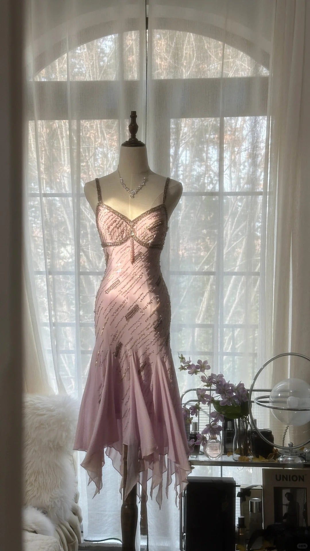 Cute Purple Strap Beaded Chiffon Mermaid Short Formal Prom Dress Main image