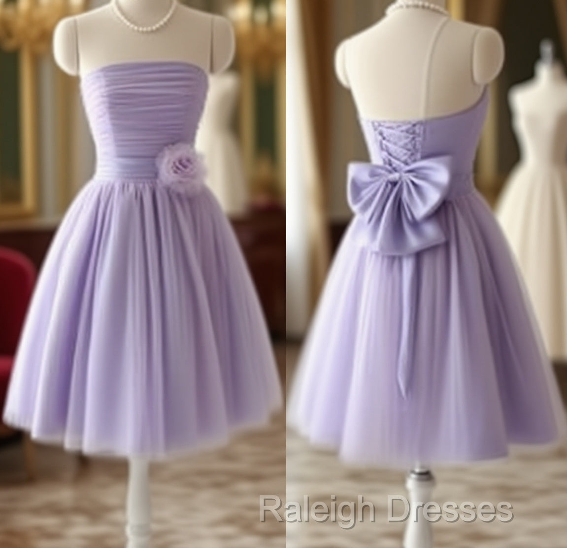 Cute Purple Strapless Pleat Short Homecoming Dresses Wedding Prom Dresses Main image