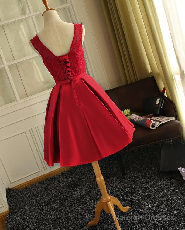 Cute Red Satin Round Neckline Party Dresses, Satin Homecoming Dresses, Short Prom Dress Secondary image