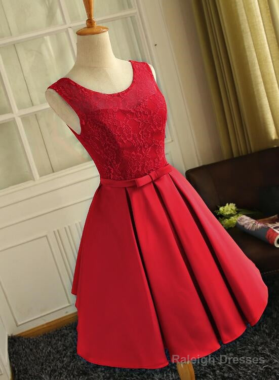Cute Red Satin Round Neckline Party Dresses, Satin Homecoming Dresses, Short Prom Dress Main image