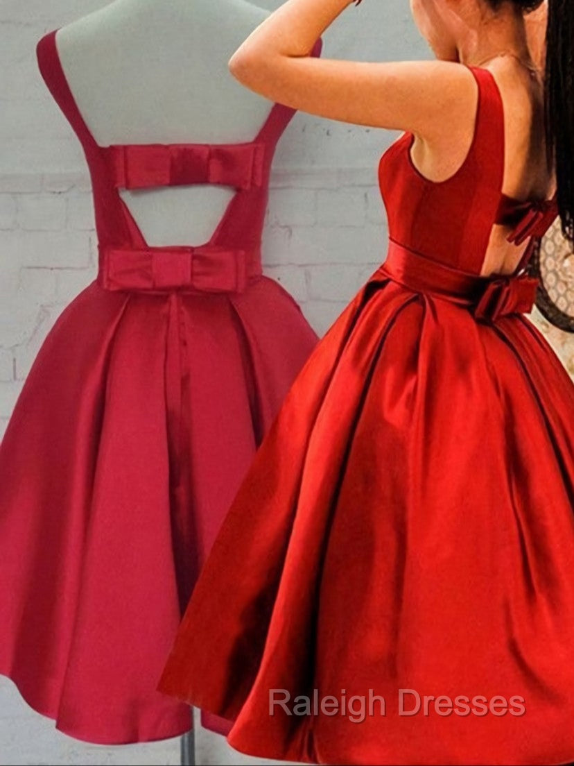 Cute Red Satin Scoop Sleeveless Short Prom Dress Red Homecoming Dresses Secondary image
