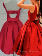 Cute Red Satin Scoop Sleeveless Short Prom Dress Red Homecoming Dresses