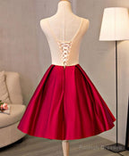 Cute Red Satin With Embroidery Knee Length Homecoming Dresses Short Prom Dresses